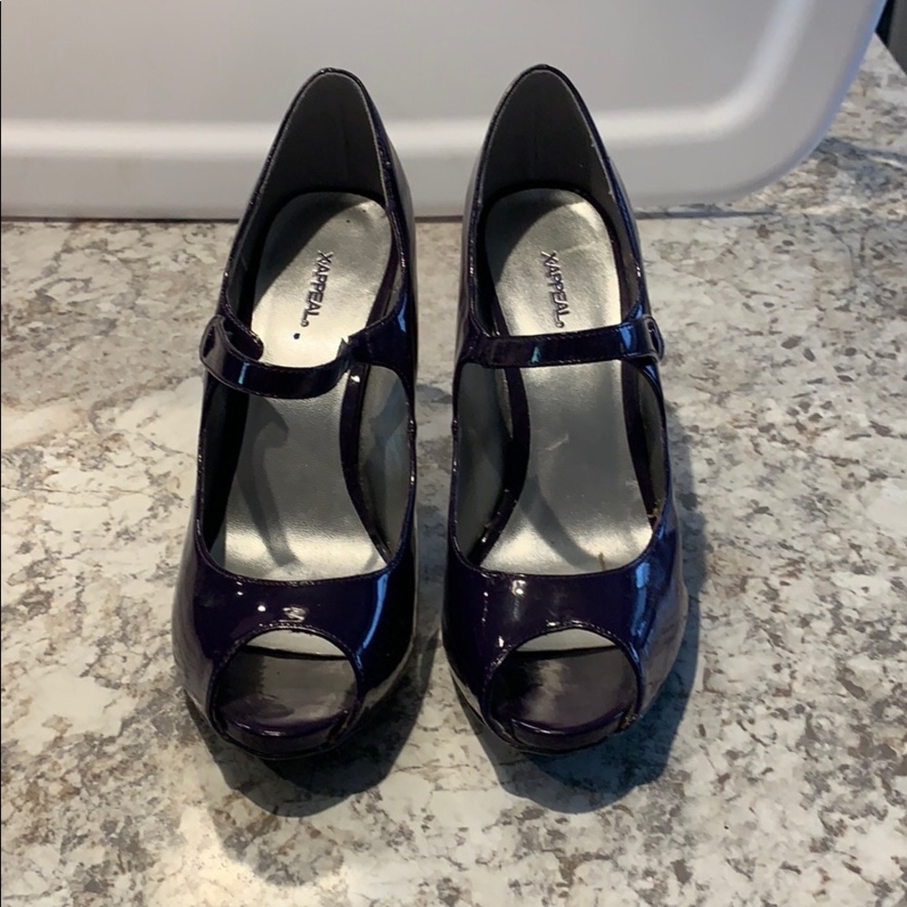 Purple peep toe Mary Janes